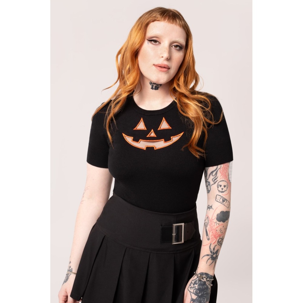 Hell Bunny - Jack-O-Lantern Top - Noir/Orange